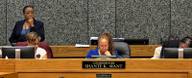 Shelby County Commission Chairwoman Shante K. Avant seated at the commission dais behind her nameplate.