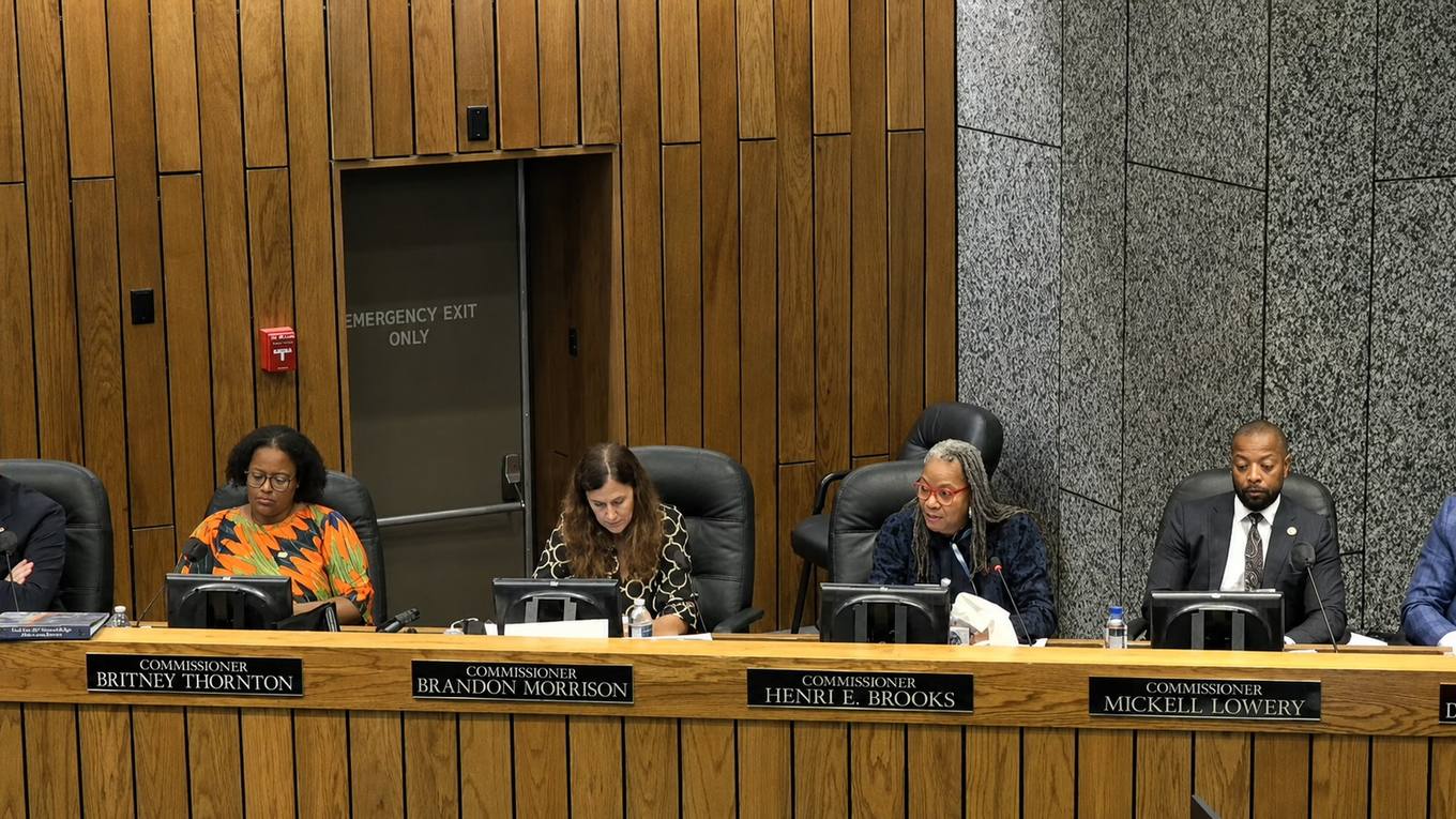 Shelby County commissioners seated at the dais during a public meeting.
