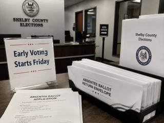 An absentee ballot envelope on a kitchen table