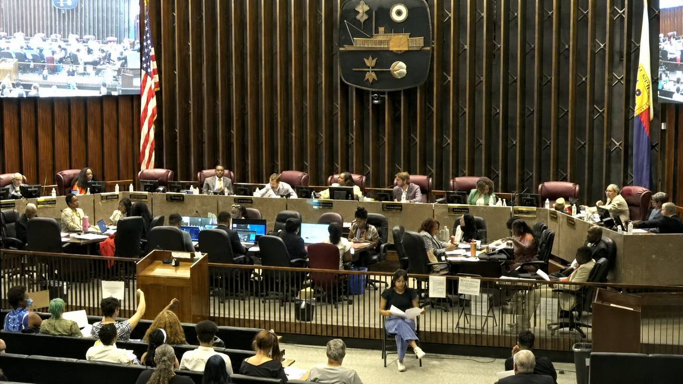 Memphis City Council members seated at the dais in the council chamber during the September 1, 2026 regular meeting, with a speaker seated before the rail and the public gallery filled.