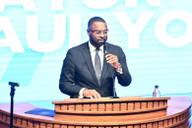 Memphis Mayor Paul Young speaks at a podium during his 2026 State of the City Address.