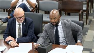 Memphis Chief Financial Officer Art Davis and Memphis Area Transit Authority Trustee and Interim CEO Rodrick Holmes address the Memphis City Council during an Aug. 18, 2026 committee meeting