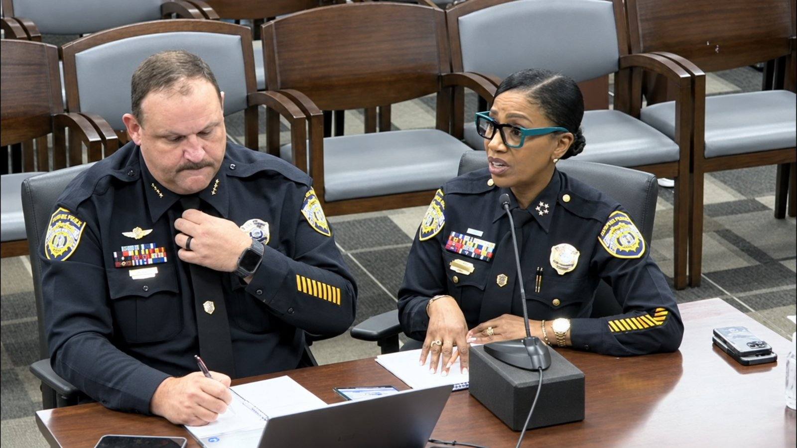 Memphis Chief of Police Services Cerelyn CJ Davis addresses the Memphis City Council during its Aug. 18, 2026 Public Safety and Homeland Security Committee meeting as members receive an update on proposed Sentinel surveillance camera locations