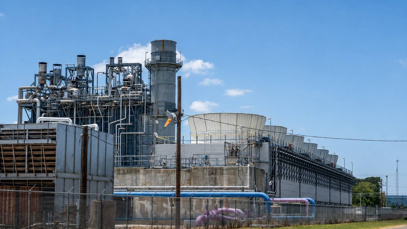 A row of industrial gas turbine generator units behind chain link fencing under a hazy sky, representing the temporary turbines scheduled for removal.