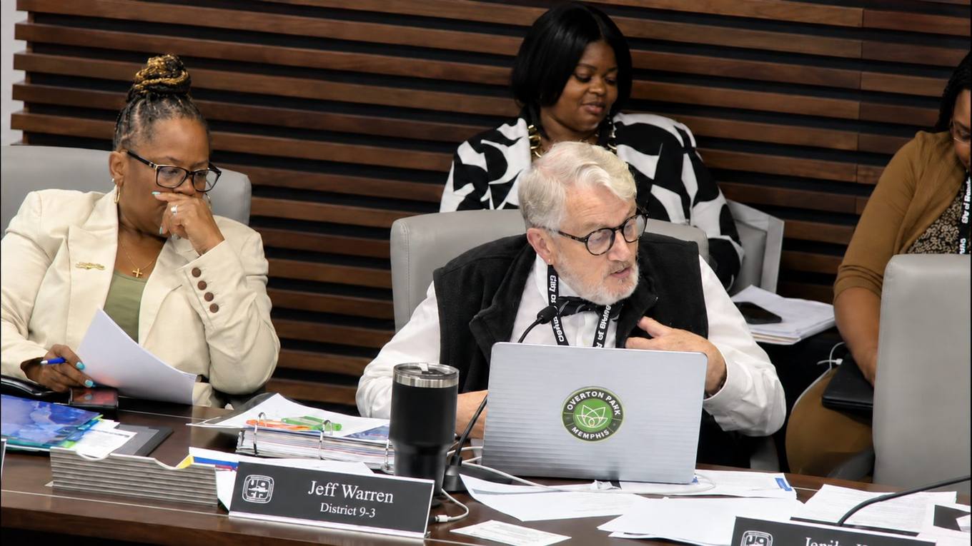 Councilman Dr. Jeff Warren addresses the Memphis City Council Public Safety and Homeland Security Committee about the end of state funding for community violence intervention programs