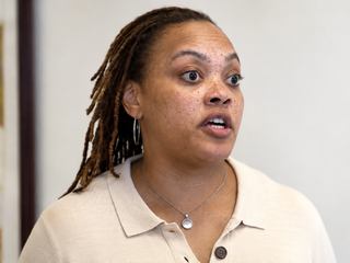Shelby County General Sessions Court Clerk Tami Sawyer speaking at a public event.