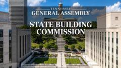 The Tennessee State Capitol and surrounding state office buildings in Nashville, with a Tennessee General Assembly State Building Commission title overlay.