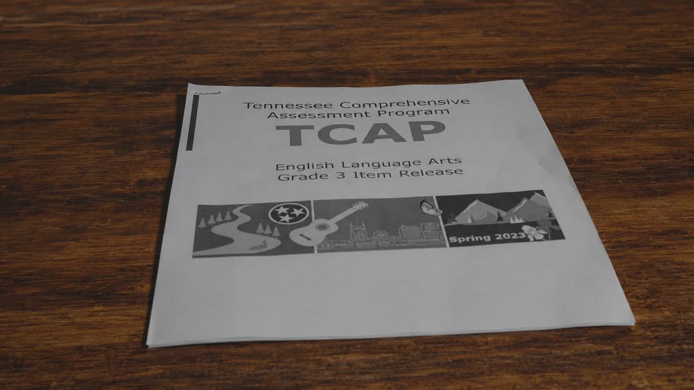 Tennessee Comprehensive Assessment Program test booklet on a table.