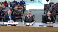 Brian Harter, Director of Finance for the Shelby County Criminal Court Clerk's Office, and then-Criminal Court Clerk Heidi Kuhn address Shelby County commissioners about funding for two newly mandated Criminal Court divisions.