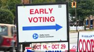 A roadside Shelby County Election Commission sign reads Early Voting with a right-pointing arrow and October 14 to October 29 dates.