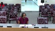 Nycole Alston, Administrator of Shelby County Support Services, addresses commissioners about the May chiller failure at the Jail Annex and the temporary cooling equipment brought in after the failure.