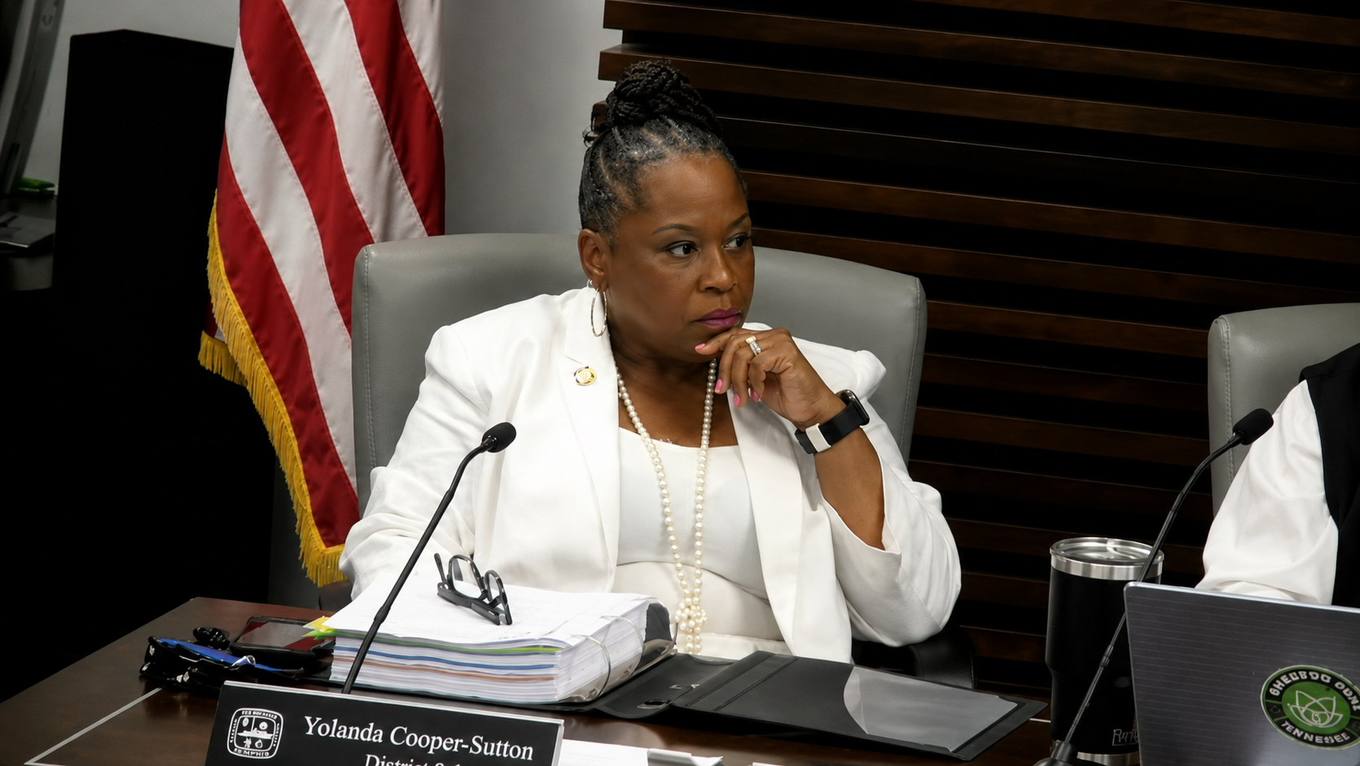 Councilwoman Yolanda Cooper-Sutton at the dais during a Memphis City Council committee meeting.